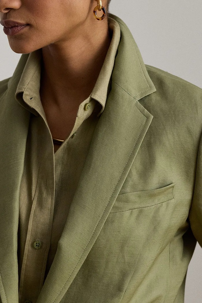 Lauren Ralph Lauren marynarka jednorzędowa damska z lnem zielony 200P13643