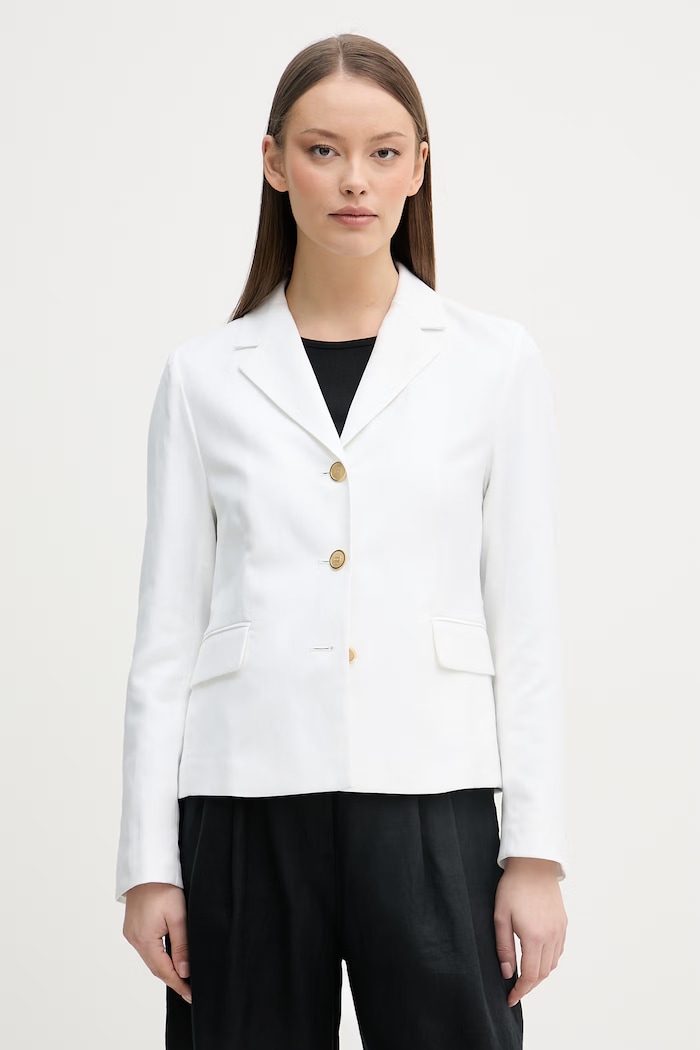 Tommy Hilfiger jednoradové sako dámske s prímesou ľanu biela WW0WW49335