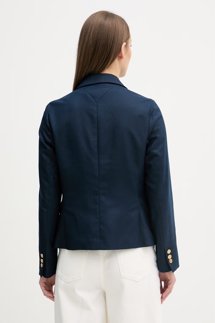 Odzież Tommy Hilfiger marynarka jednorzędowa damska z dodatkiem lnu WW0WW49335 granatowy