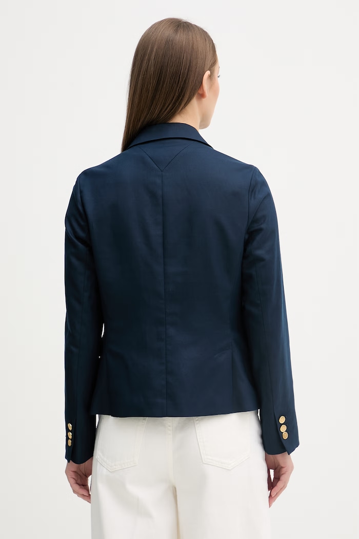 Odzież Tommy Hilfiger marynarka jednorzędowa damska z dodatkiem lnu WW0WW49335 granatowy