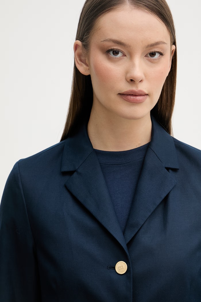 Tommy Hilfiger marynarka jednorzędowa damska z dodatkiem lnu granatowy WW0WW49335