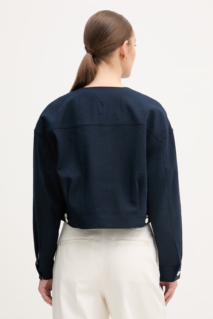 Oblečenie Tommy Hilfiger jednoradové sako dámske s viskózou WW0WW49607 tmavomodrá