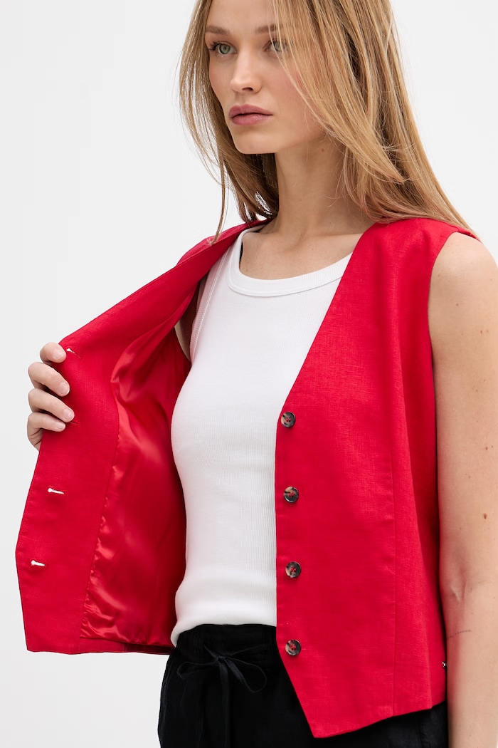 Tommy Hilfiger kamizelka jednorzędowa damska z lnem WW0WW50765