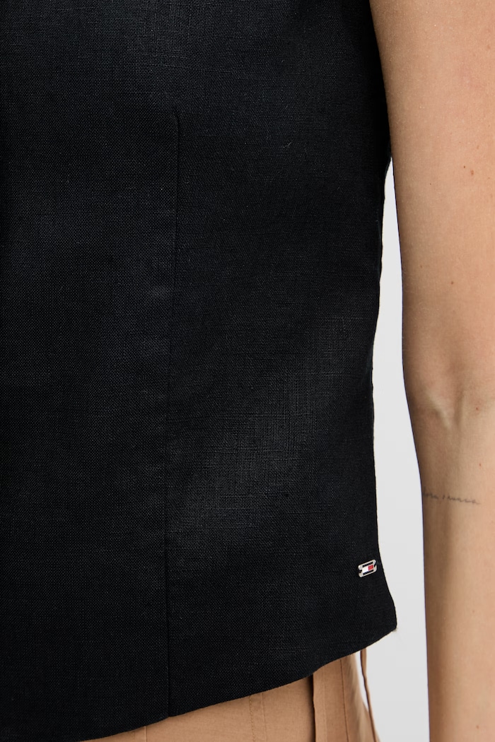 Tommy Hilfiger jednoradová vesta dámska s ľanom WW0WW50765 čierna