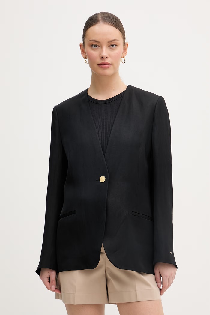 Tommy Hilfiger marynarka jednorzędowa damska z wiskozą czarny WW0WW49014