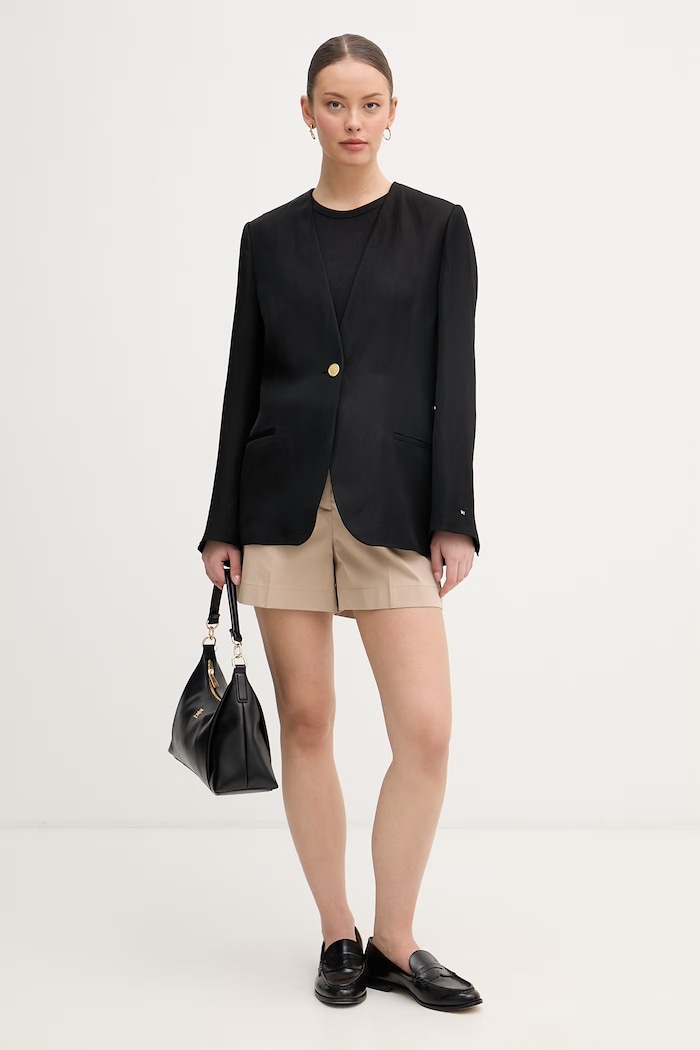 Tommy Hilfiger marynarka jednorzędowa damska z wiskozą WW0WW49014 czarny SS26