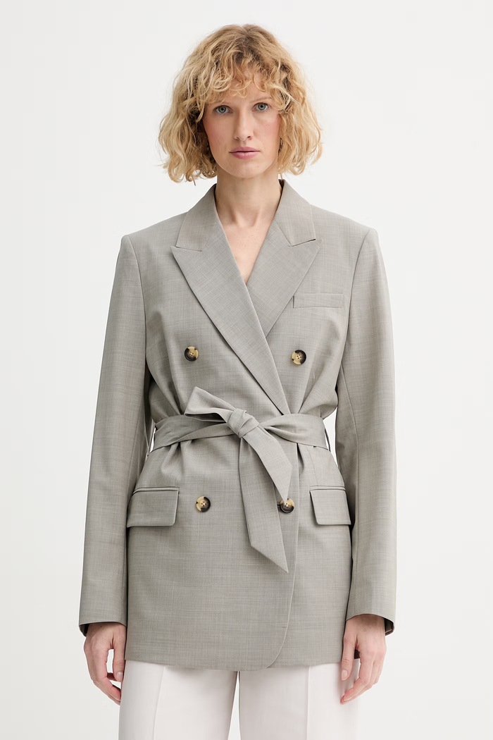 rag & bone marynarka dwurzędowa damska z wełną Virginia szary RA4V25H4MTA