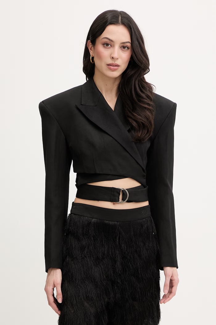 Dámske sako s ľanom Karl Lagerfeld Studio čierna B2W14041