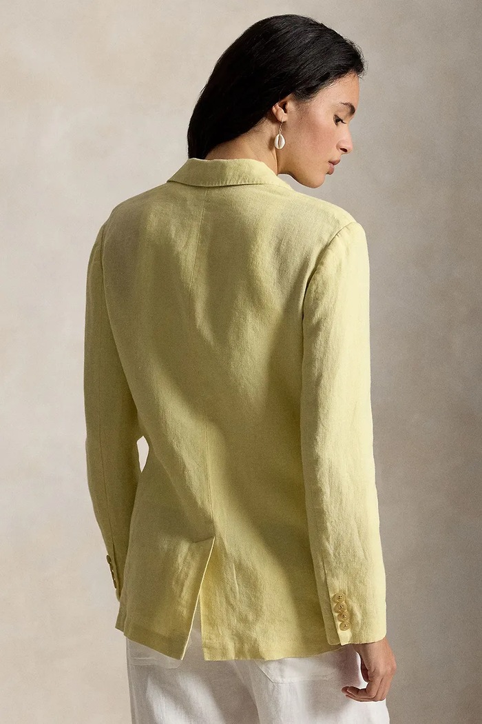 Polo Ralph Lauren сако с едноредно закопчаване дамско от лен 211A12783 жълт SS26