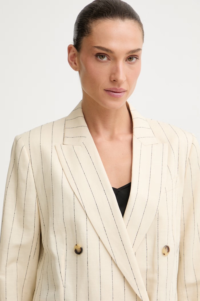 rag & bone dvojradové sako dámske s ľanom Emile béžová RA8S26SBMTA