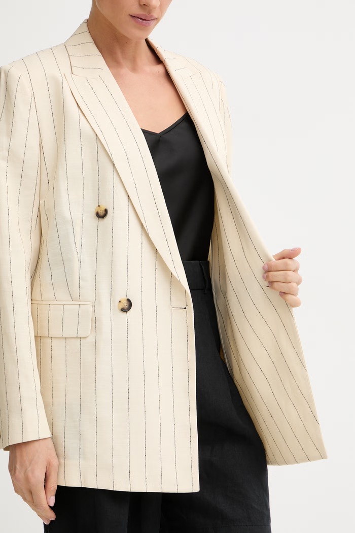 rag & bone dvojradové sako dámske s ľanom Emile RA8S26SBMTA