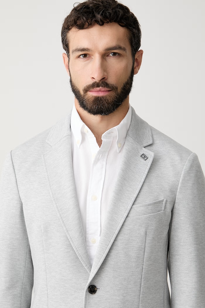 Tommy Hilfiger jednoradové sako pánske s viskózou sivá MW0MW41795