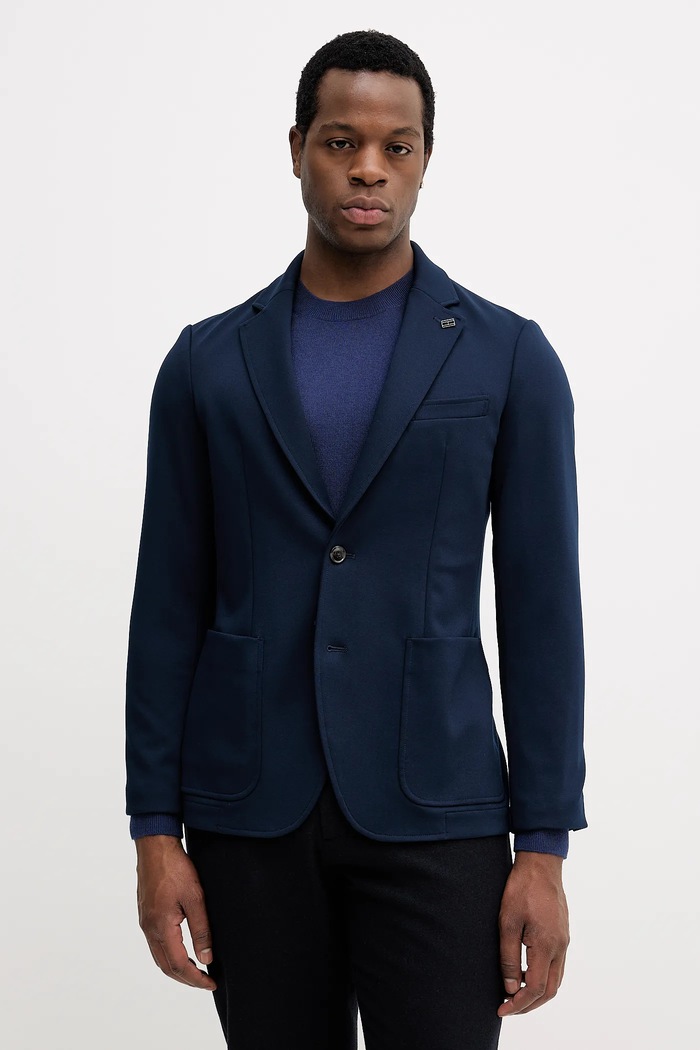 Tommy Hilfiger μονόπετο σακάκι ανδρικό με βισκόζη κανονικό σκούρο μπλε MW0MW41795