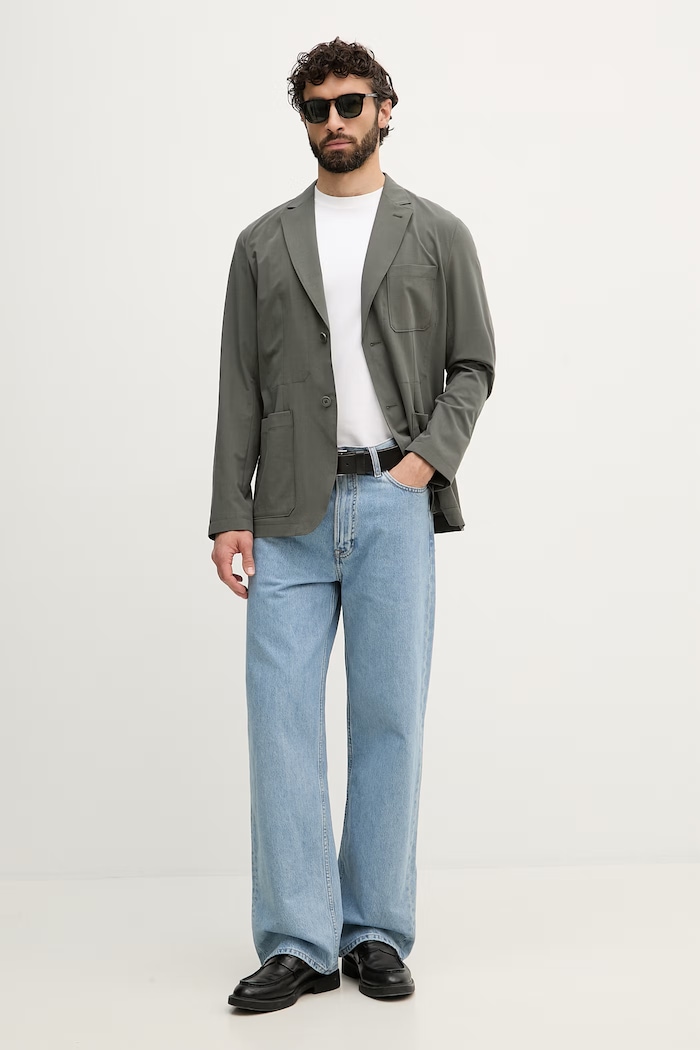 Armani Exchange marynarka jednorzędowa męska z dodatkiem wełny XM002079.AF22403 zielony SS26