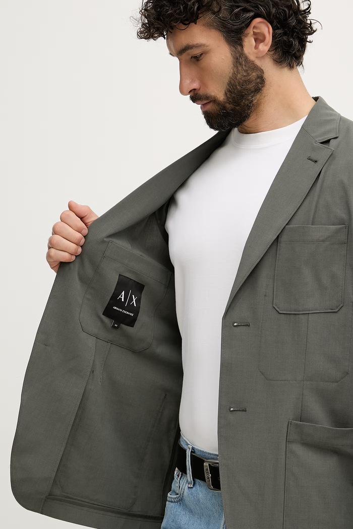Armani Exchange marynarka jednorzędowa męska z dodatkiem wełny XM002079.AF22403