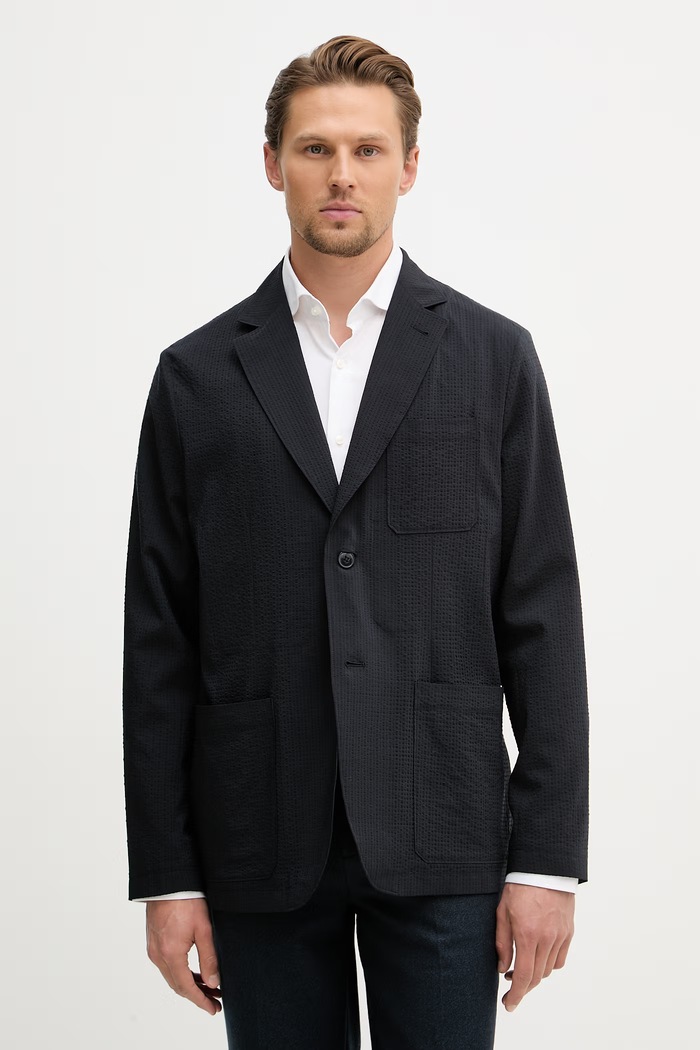 Armani Exchange marynarka jednorzędowa męska z lyocellem granatowy XM002082.AF22363