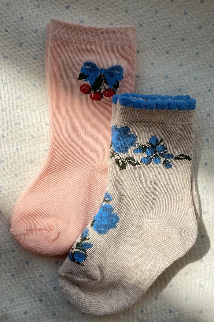 Deklice Otroške nogavice Konges Sløjd 2 PACK FLOWER AND CHERRY JACQUARD SOCKS 2-pack KS104584.PPY2 pisana