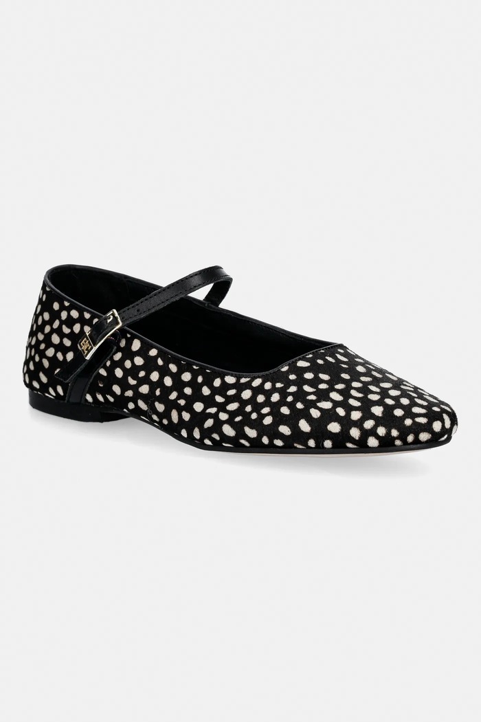 Δερμάτινες μπαλαρίνες Tommy Hilfiger TH BUCKLE CALF HAIR BALLERINAS μαύρο FW0FW09167
