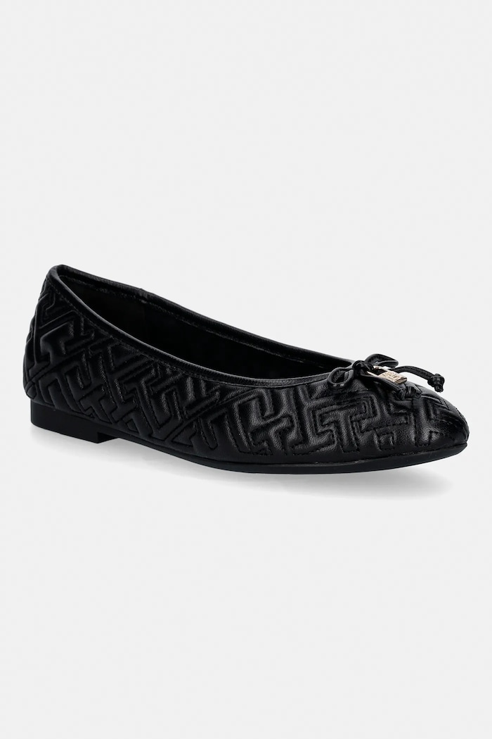 Tommy Hilfiger bőr balerina cipő TH QUILTED BALLERINA fekete FW0FW09264