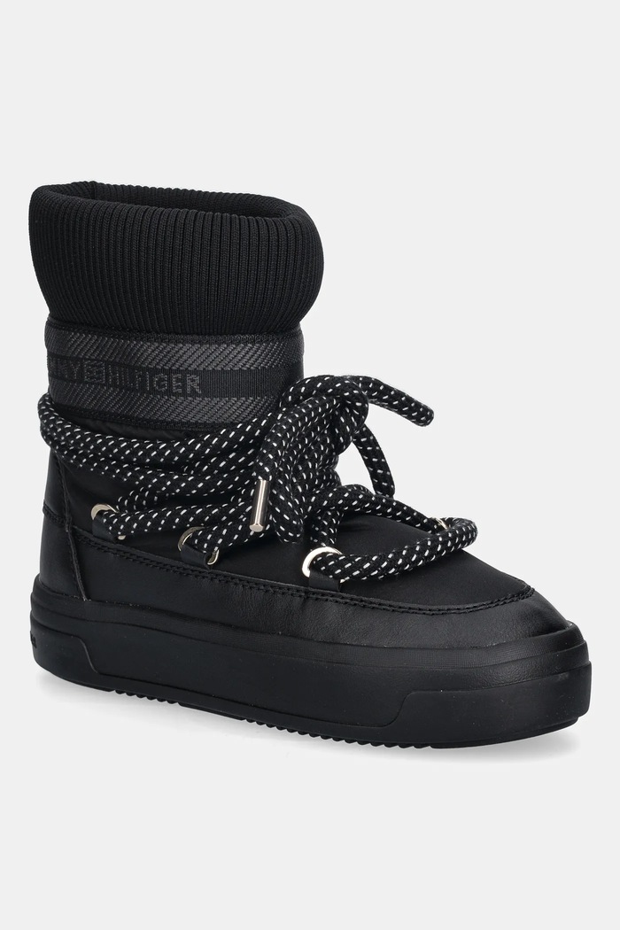 Sněhule Tommy Hilfiger SNOW BOOT WATER REPELLENT přírodní kůže černá FW0FW09260