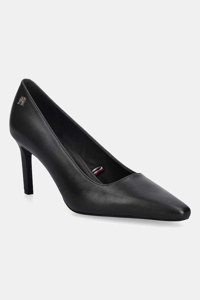 Kožené lodičky Tommy Hilfiger TH LOGO LTH PUMP SLANTED HL usňová koža hnedá FW0FW09008