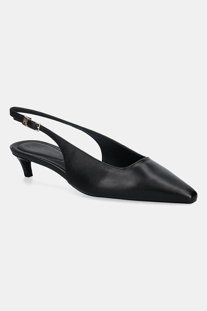 Tommy Hilfiger bőr tűsarkú TH BUCKLE SLINGBACK LOW PUMP hegyes fekete FW0FW09009