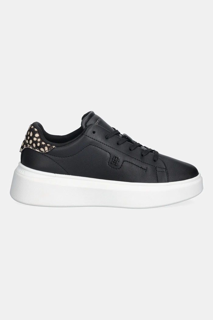 Tommy Hilfiger sneakersy skórzane ANIMAL PRINT PLATFORM SNEAKER FW0FW09023 czarny SS26