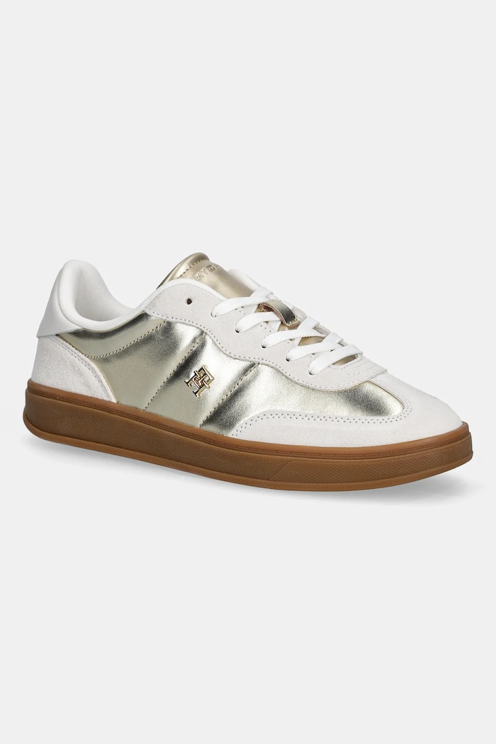 Tommy Hilfiger sneakersy skórzane MU JACKIE METALLIC skóra zamszowa beżowy FW0FW09026