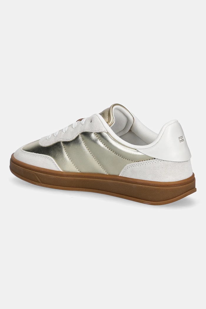 Obuwie Tommy Hilfiger sneakersy skórzane MU JACKIE METALLIC FW0FW09026 beżowy