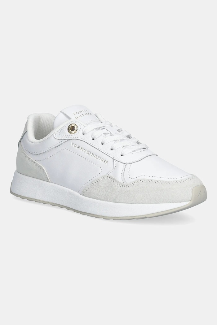 Tommy Hilfiger sneakers din piele MONOGRAM MIX MATERIAL RUNNER piele întoarsă alb FW0FW09267