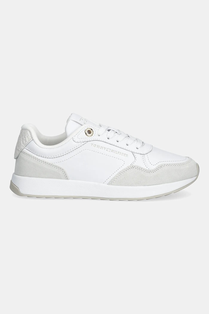 Tommy Hilfiger sneakers din piele MONOGRAM MIX MATERIAL RUNNER FW0FW09267 alb SS26