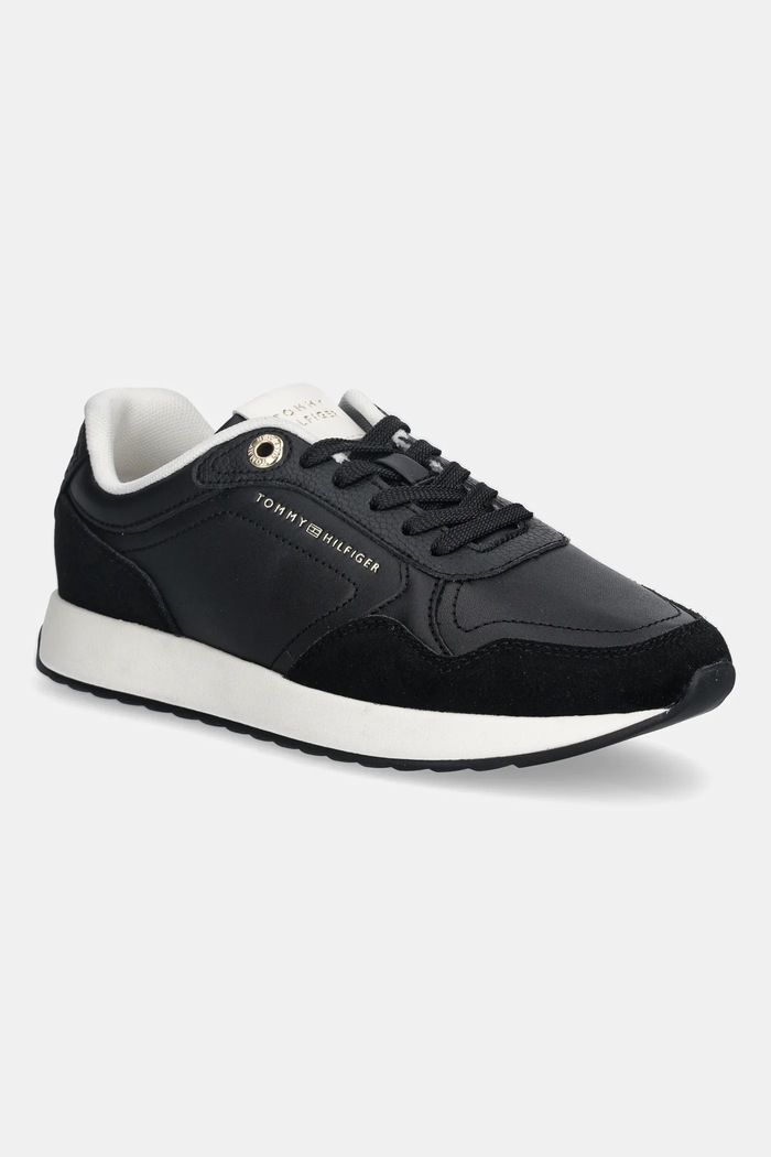 Tommy Hilfiger bőr sportcipő MONOGRAM MIX MATERIAL RUNNER velúr bőr fekete FW0FW09267