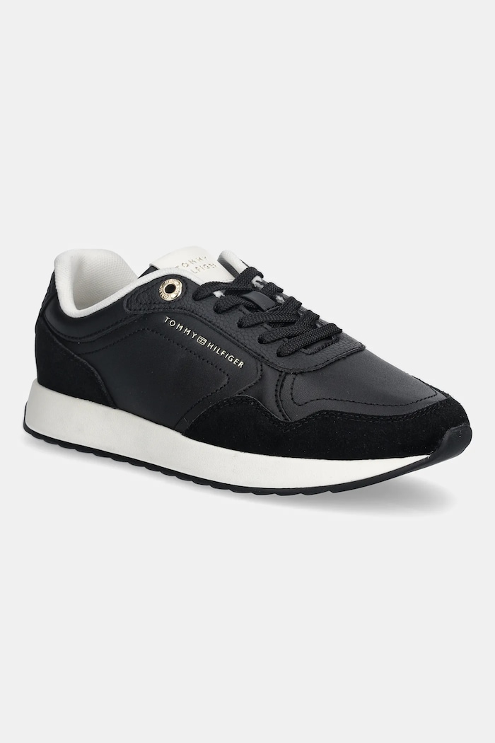 Tommy Hilfiger bőr sportcipő MONOGRAM MIX MATERIAL RUNNER velúr bőr fekete FW0FW09267