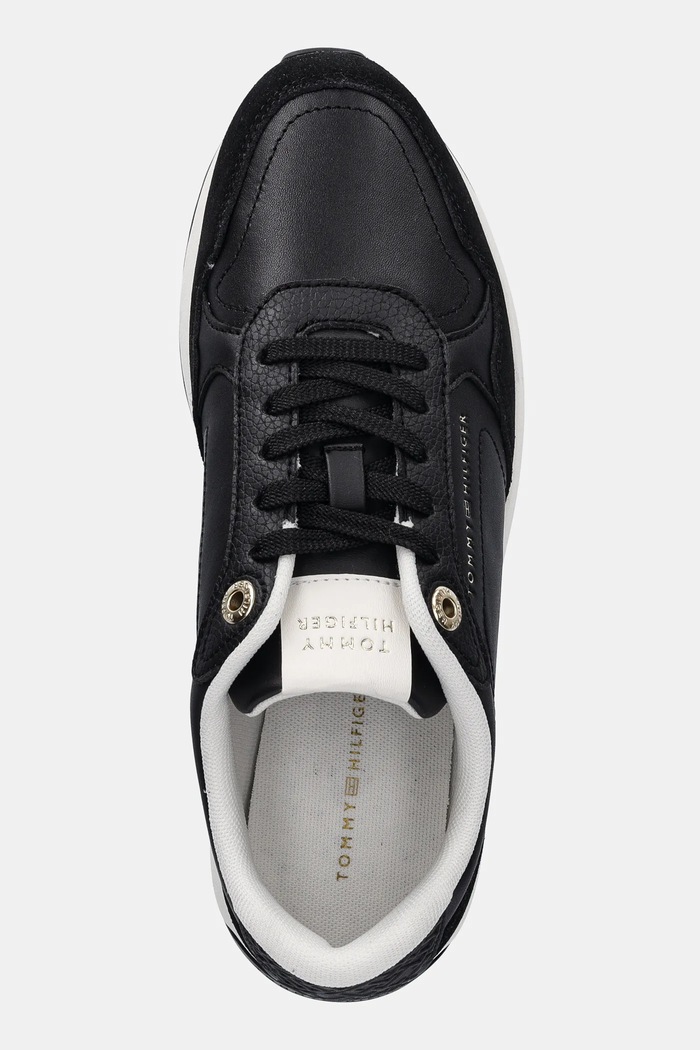 Tommy Hilfiger bőr sportcipő MONOGRAM MIX MATERIAL RUNNER fekete FW0FW09267