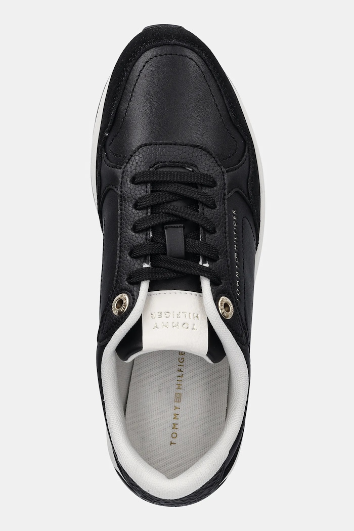 Tommy Hilfiger bőr sportcipő MONOGRAM MIX MATERIAL RUNNER fekete FW0FW09267