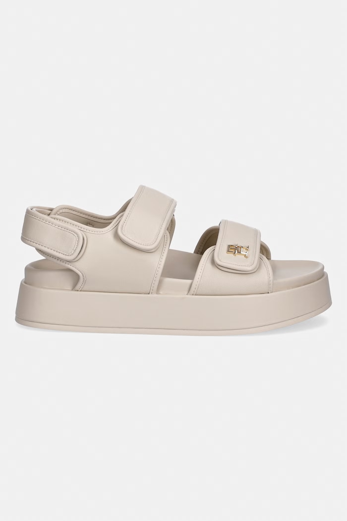 Tommy Hilfiger sandale cu platformă pentru femei, din piele LEATHER SPORTY PLATFORM SANDAL FW0FW09119 bej SS26
