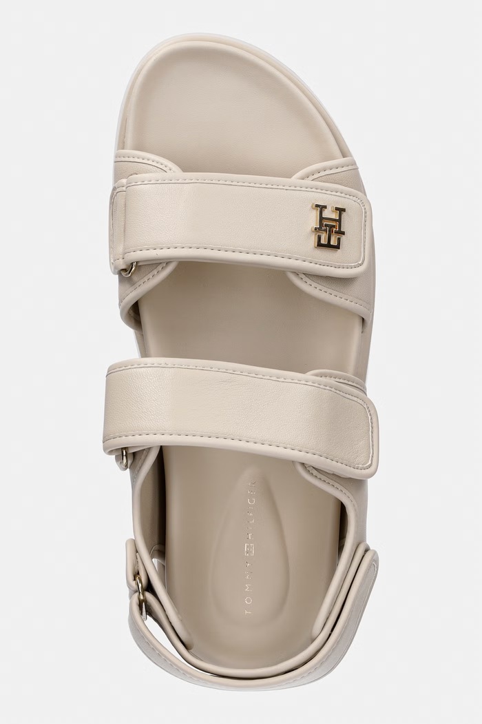 Tommy Hilfiger sandale cu platformă pentru femei, din piele LEATHER SPORTY PLATFORM SANDAL bej FW0FW09119