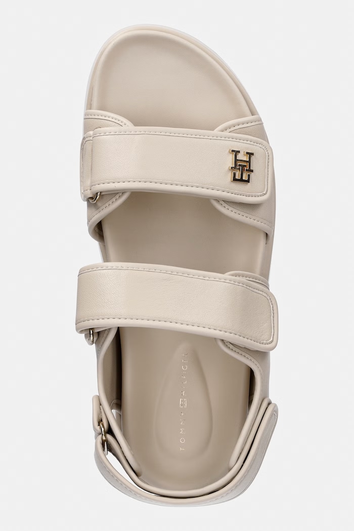 Tommy Hilfiger sandale cu platformă pentru femei, din piele LEATHER SPORTY PLATFORM SANDAL bej FW0FW09119