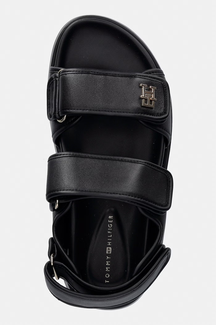 Tommy Hilfiger sandale cu platformă pentru femei, din piele LEATHER SPORTY PLATFORM SANDAL negru FW0FW09119