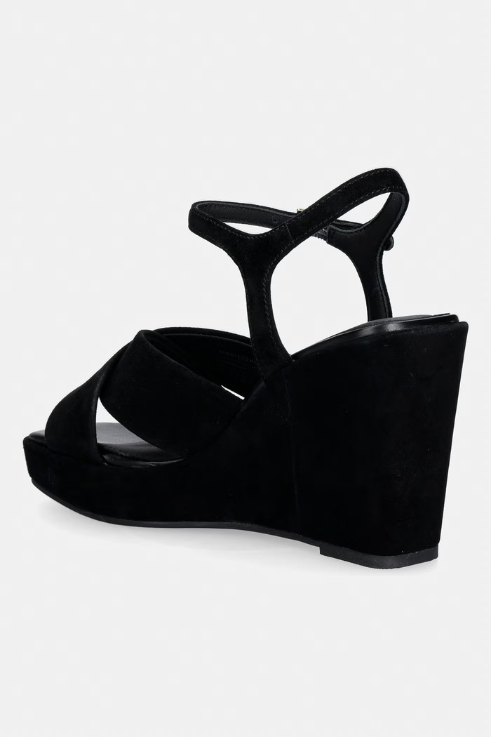 Încălțăminte Tommy Hilfiger sandale wedges din piele întoarsă SUEDE WRAPPED HIGH WEDGE FW0FW09218 negru