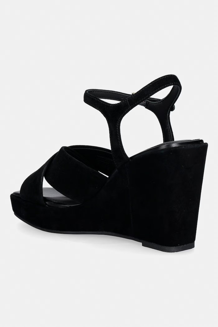 Încălțăminte Tommy Hilfiger sandale wedges din piele întoarsă SUEDE WRAPPED HIGH WEDGE FW0FW09218 negru