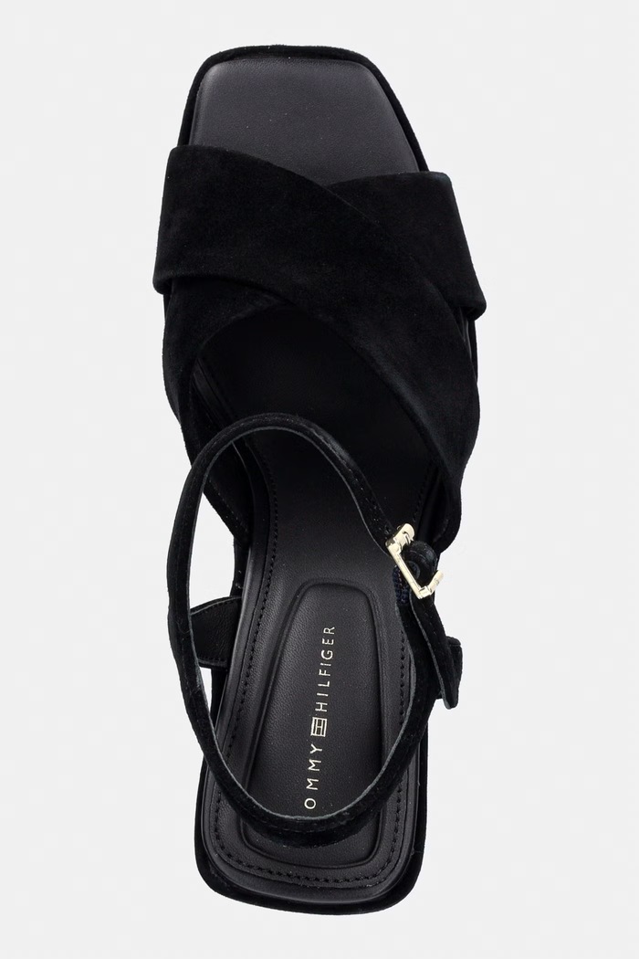 Tommy Hilfiger sandale wedges din piele întoarsă SUEDE WRAPPED HIGH WEDGE negru FW0FW09218