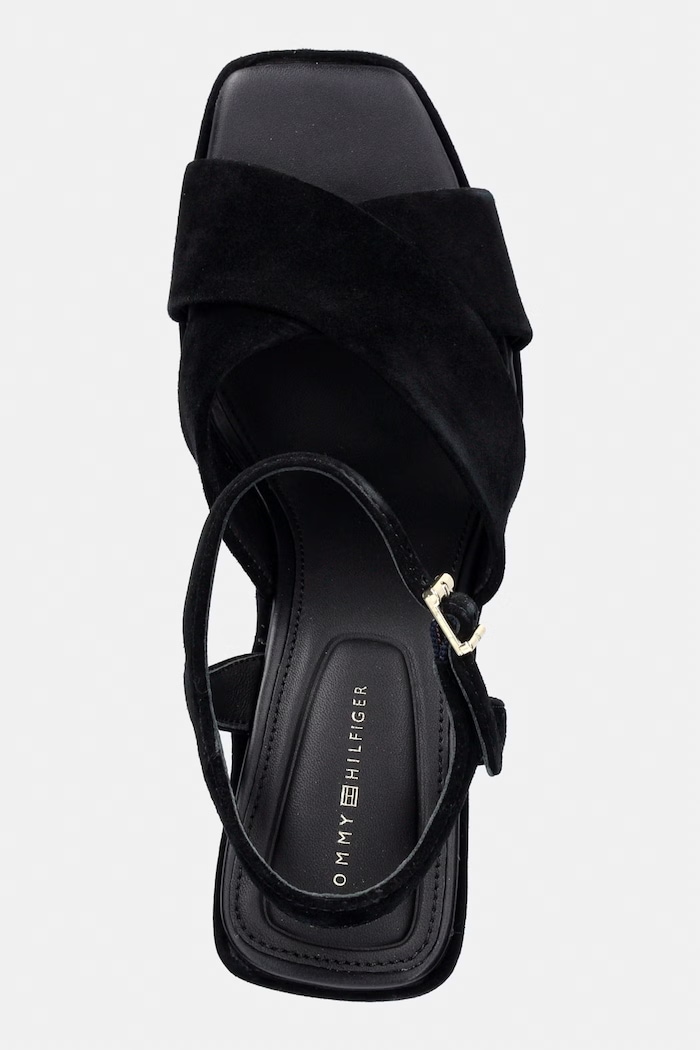 Tommy Hilfiger sandale wedges din piele întoarsă SUEDE WRAPPED HIGH WEDGE negru FW0FW09218