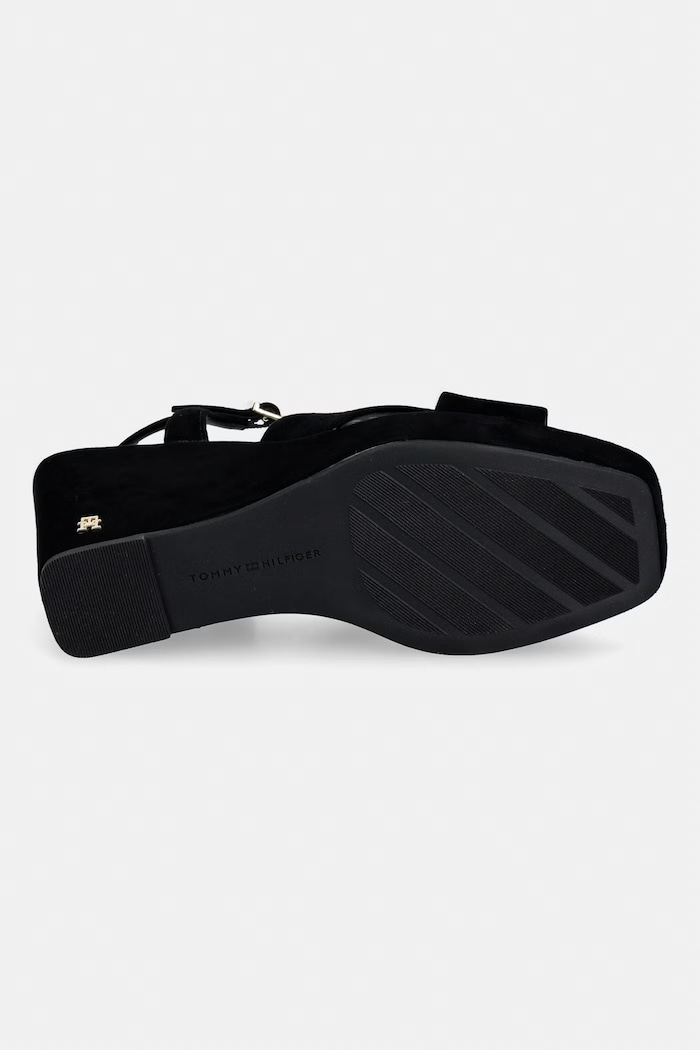 Tommy Hilfiger sandale wedges din piele întoarsă SUEDE WRAPPED HIGH WEDGE FW0FW09218 negru