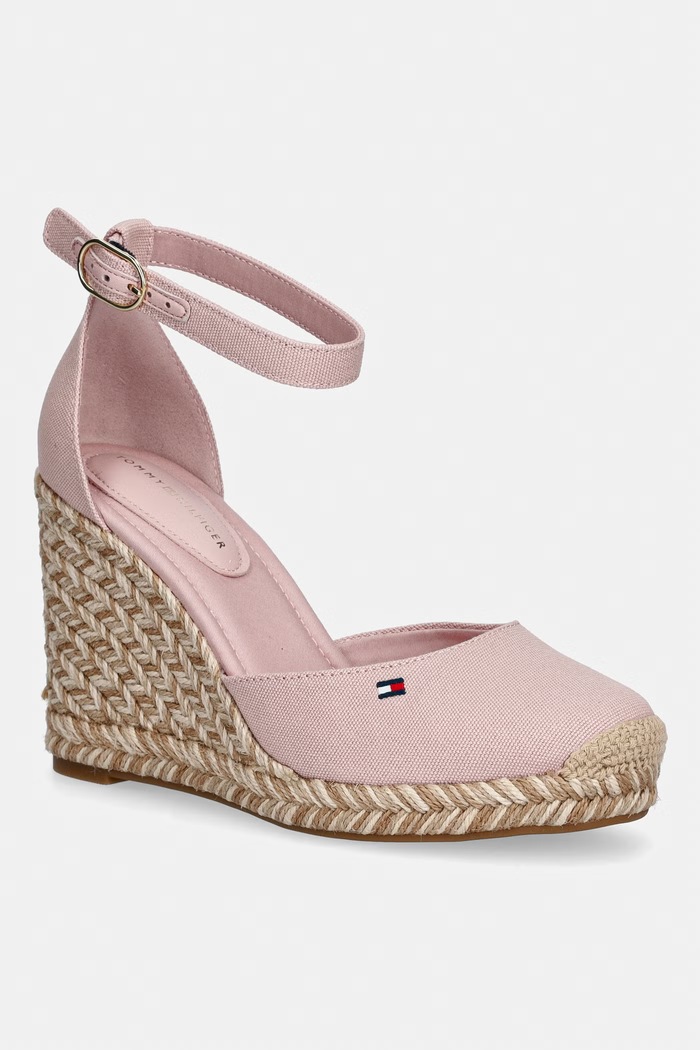 Tommy Hilfiger espadrile cu talpă compensată pentru femei FLAG HIGH WEDGE ESPAD CLOSED TOE roz FW0FW09225