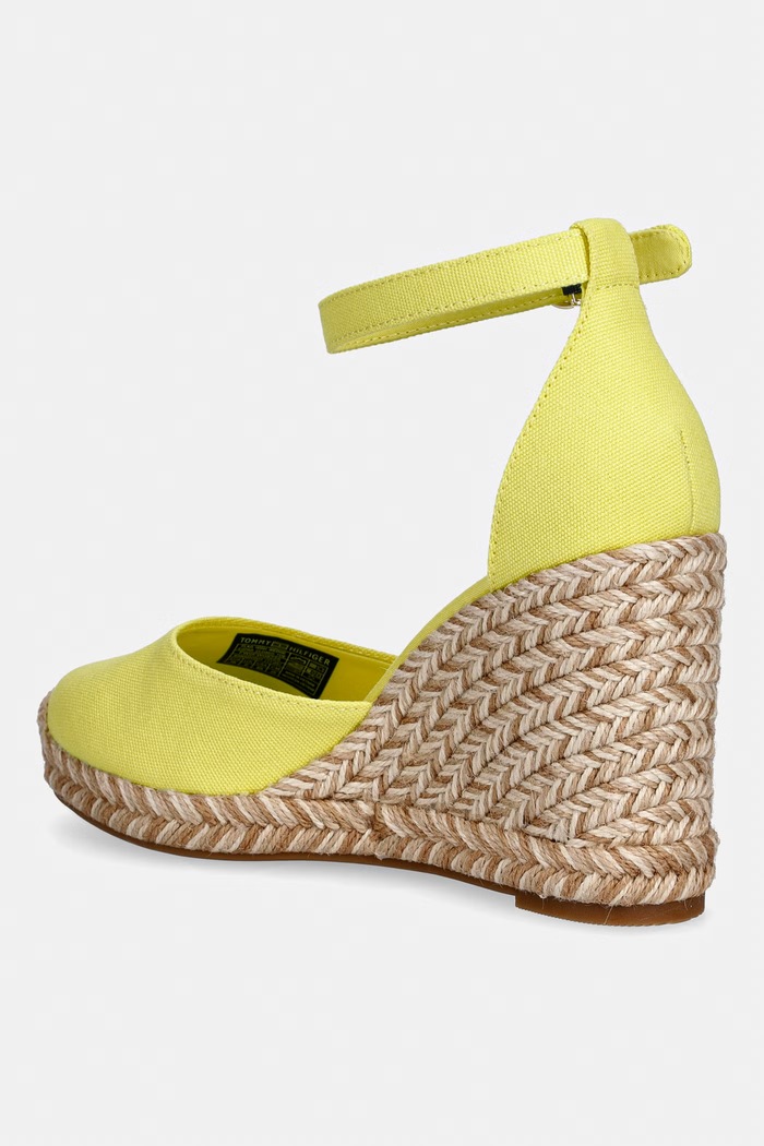 Obuwie Tommy Hilfiger espadryle na koturnie damskie FLAG HIGH WEDGE ESPAD CLOSED TOE FW0FW09225 żółty