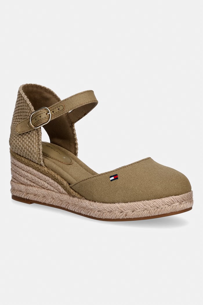 Tommy Hilfiger dámske espadrilky na platforme MID WEDGE ESPAD CLOSED TOE zelená FW0FW09233