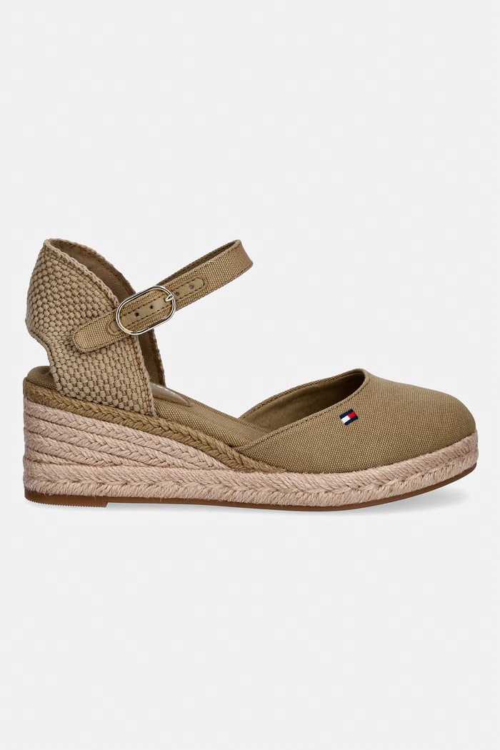 Tommy Hilfiger dámske espadrilky na platforme MID WEDGE ESPAD CLOSED TOE FW0FW09233 zelená SS26