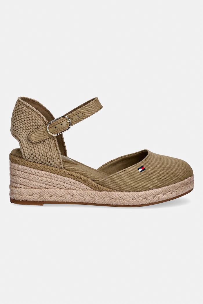 Tommy Hilfiger dámske espadrilky na platforme MID WEDGE ESPAD CLOSED TOE FW0FW09233 zelená SS26