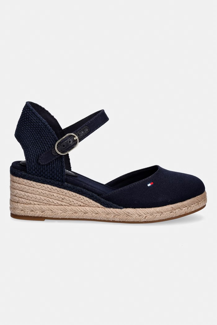 Tommy Hilfiger dámske espadrilky na platforme MID WEDGE ESPAD CLOSED TOE FW0FW09233 tmavomodrá SS26